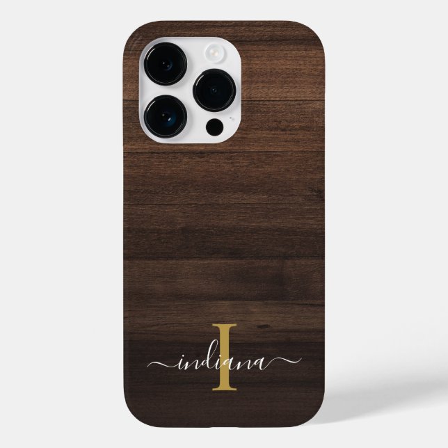 Monogram Script Name Initial Rustic Printed Wood Case-Mate iPhone Case (Back)