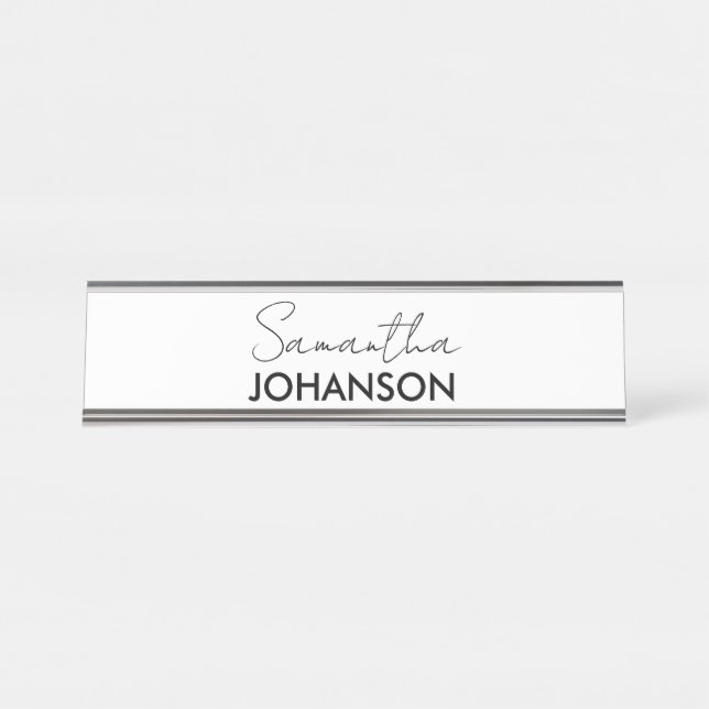 Monogram Script Name | Modern Minimalist Feminine Desk Name Plate (Front)