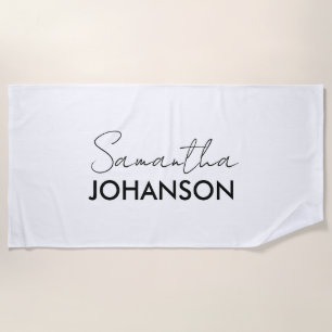 Monogram Script Name Modern Minimalist Stylish Beach Towel
