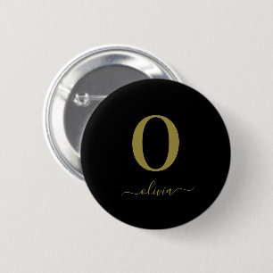 Monogram Script Name Personalized Black And Gold 2 Inch Round Button