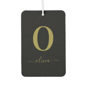 Monogram Script Name Personalized Black And Gold Air Freshener