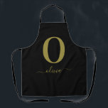 Monogram Script Name Personalized Black And Gold Apron<br><div class="desc">This stylish monogram and elegant script name design can be given as a gift for a birthday,  wedding favour,  bridal shower or any occasion. It can be customized with the person's initial and name.</div>