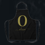 Monogram Script Name Personalized Black And Gold Apron<br><div class="desc">This stylish monogram and elegant script name design can be given as a gift for a birthday,  wedding favour,  bridal shower or any occasion. It can be customized with the person's initial and name.</div>