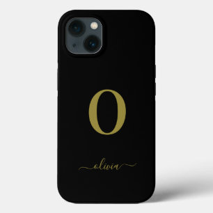 Monogram Script Name Personalized Black And Gold iPhone 13 Case