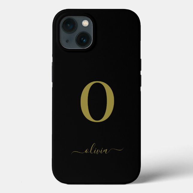 Monogram Script Name Personalized Black And Gold Case-Mate iPhone Case (Back)
