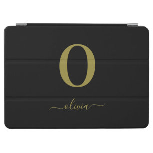 Monogram Script Name Personalized Black And Gold iPad Air Cover