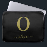 Monogram Script Name Personalized Black And Gold Laptop Sleeve<br><div class="desc">This stylish monogram and elegant script name design can be given as a gift for a birthday,  wedding favour,  bridal shower or any occasion. It can be customized with the person's initial and name.</div>