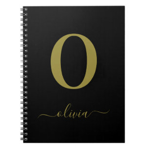 Monogram Script Name Personalized Black And Gold Notebook