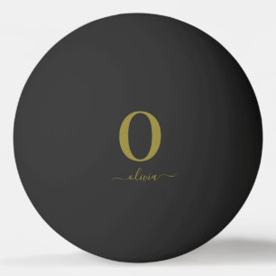 Monogram Script Name Personalized Black And Gold Ping Pong Ball