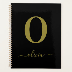 Monogram Script Name Personalized Black And Gold Planner