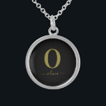 Monogram Script Name Personalized Black And Gold Sterling Silver Necklace<br><div class="desc">This stylish monogram and elegant script name design can be given as a gift for a birthday,  wedding favour,  bridal shower or any occasion. It can be customized with the person's initial and name.</div>