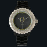 Monogram Script Name Personalized Black And Gold Watch<br><div class="desc">This stylish monogram and elegant script name design can be given as a gift for a birthday,  wedding favour,  bridal shower or any occasion. It can be customized with the person's initial and name.</div>
