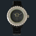 Monogram Script Name Personalized Black And Gold Watch<br><div class="desc">This stylish monogram and elegant script name design can be given as a gift for a birthday, wedding favour, bridal shower or any occasion. It can be customized with the person's initial and name.</div>