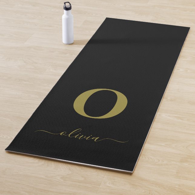 Monogram Script Name Personalized Black And Gold Yoga Mat (In Situ)