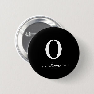 Monogram Script Name Personalized Black And White 2 Inch Round Button