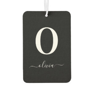 Monogram Script Name Personalized Black And White Air Freshener