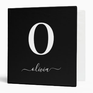 Monogram Script Name Personalized Black And White Binder