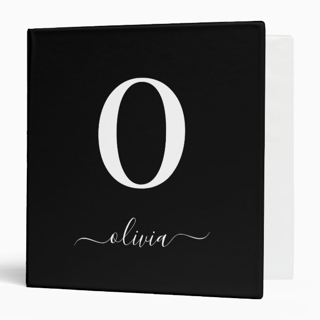 Monogram Script Name Personalized Black And White Binder (Front/Inside)