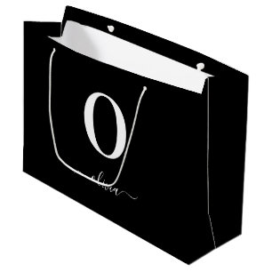 Monogram Script Name Personalized Black And White Large Gift Bag