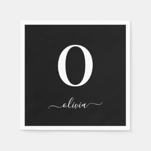 Monogram Script Name Personalized Black And White Napkin