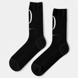 Monogram Script Name Personalized Black And White Socks