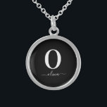 Monogram Script Name Personalized Black And White Sterling Silver Necklace<br><div class="desc">This stylish monogram and elegant script name design can be given as a gift for a birthday,  wedding favour,  bridal shower or any occasion. It can be customized with the person's initial and name.</div>