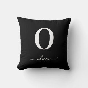 Monogram Script Name Personalized Black And White Throw Pillow