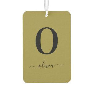 Monogram Script Name Personalized Gold And Black Air Freshener