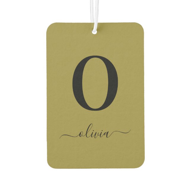 Monogram Script Name Personalized Gold And Black Air Freshener (Back)