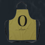 Monogram Script Name Personalized Gold And Black Apron<br><div class="desc">This stylish monogram and elegant script name design can be given as a gift for a birthday,  wedding favour,  bridal shower or any occasion. It can be customized with the person's initial and name.</div>