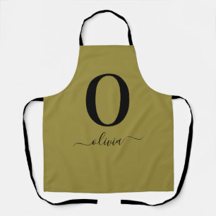 Monogram Script Name Personalized Gold And Black Apron