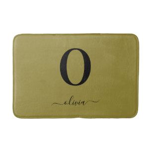Monogram Script Name Personalized Gold And Black Bath Mat