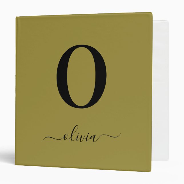 Monogram Script Name Personalized Gold And Black Binder (Front/Inside)