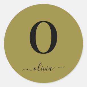 Monogram Script Name Personalized Gold And Black Classic Round Sticker