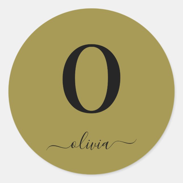 Monogram Script Name Personalized Gold And Black Classic Round Sticker (Front)
