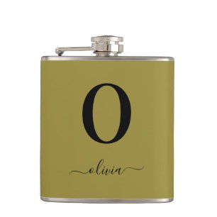Monogram Script Name Personalized Gold And Black Hip Flask