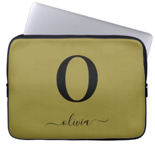 Monogram Script Name Personalized Gold And Black Laptop Sleeve