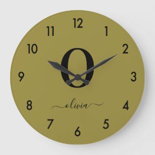 Monogram Script Name Personalized Gold And Black Large Clock