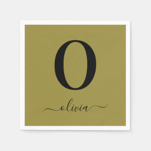 Monogram Script Name Personalized Gold And Black Napkin