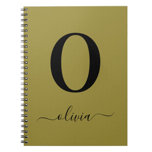 Monogram Script Name Personalized Gold And Black Notebook (Front)
