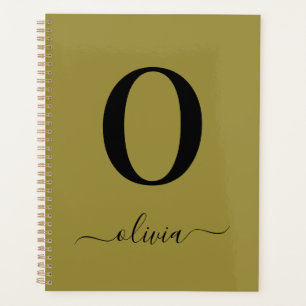 Monogram Script Name Personalized Gold And Black Planner