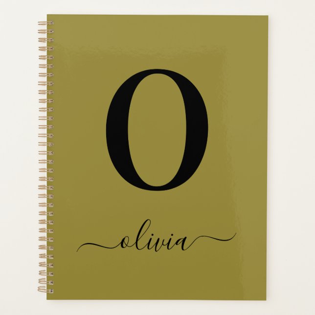 Monogram Script Name Personalized Gold And Black Planner (Front)