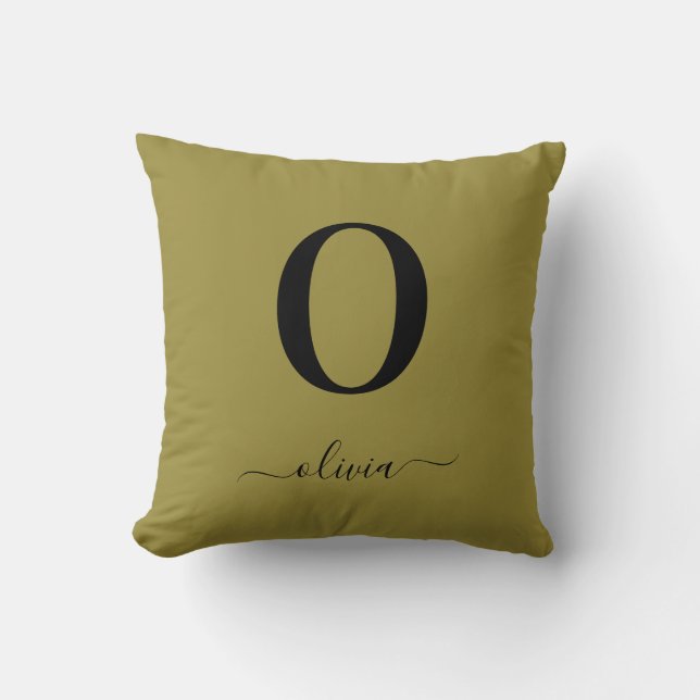 Monogram Script Name Personalized Gold And Black Throw Pillow (Front)