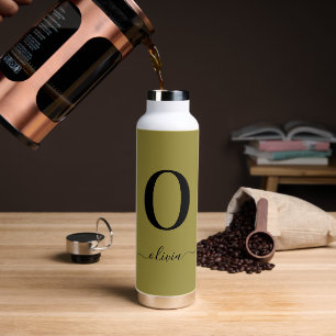 Monogram Script Name Personalized Gold And Black Water Bottle