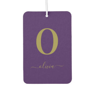 Monogram Script Name Personalized Purple And Gold Air Freshener