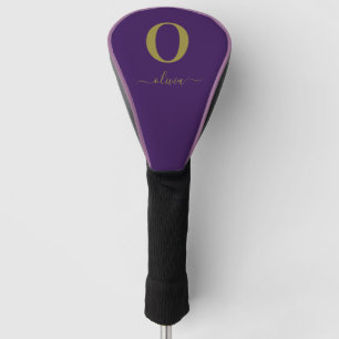 Monogram Script Name Personalized Purple And Gold Golf Head Cover