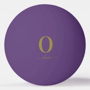 Monogram Script Name Personalized Purple And Gold Ping Pong Ball