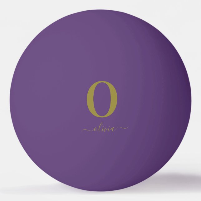 Monogram Script Name Personalized Purple And Gold Ping Pong Ball (Front)