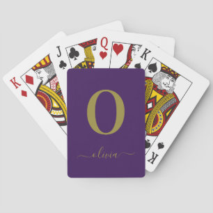 Monogram Script Name Personalized Purple And Gold Playing Cards