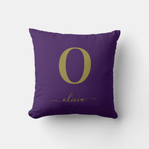 Monogram Script Name Personalized Purple And Gold Throw Pillow